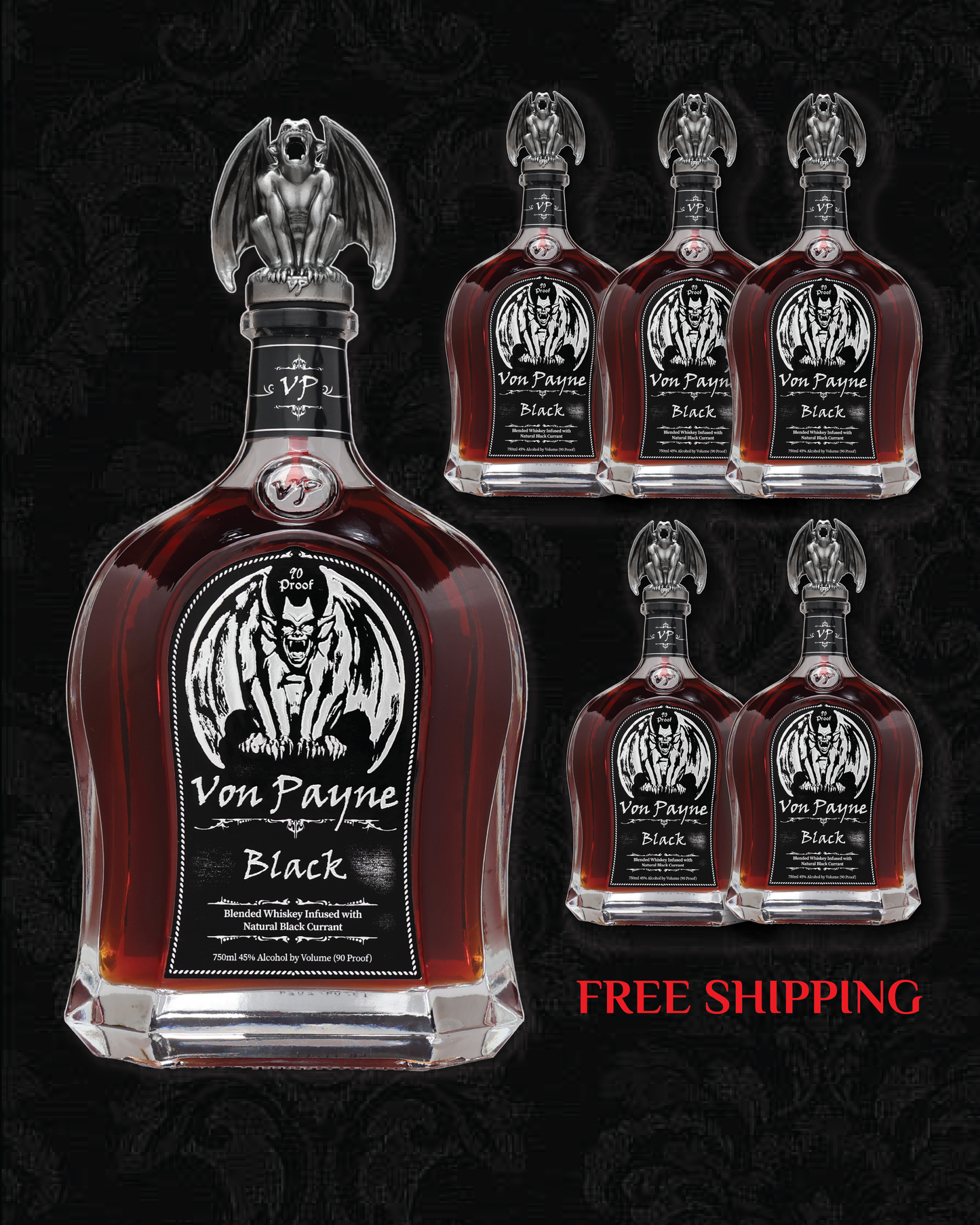Von Payne Black Blended Whiskey (6) Bottle Bundle